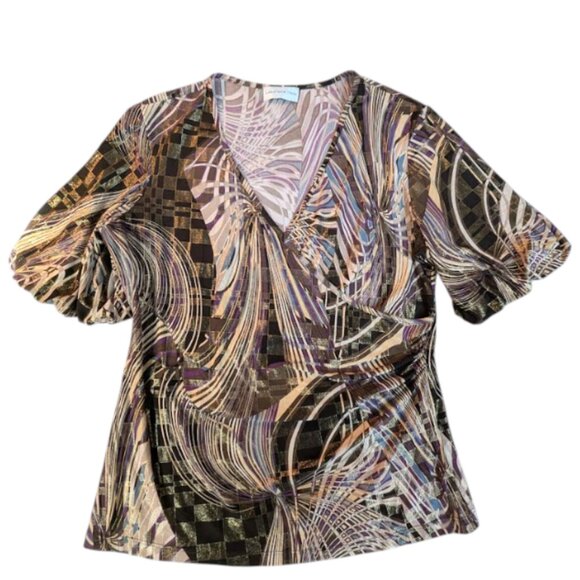 NWOT Laura Petite Shimmering Holidays Faux Wrap Top - Picture 6 of 6
